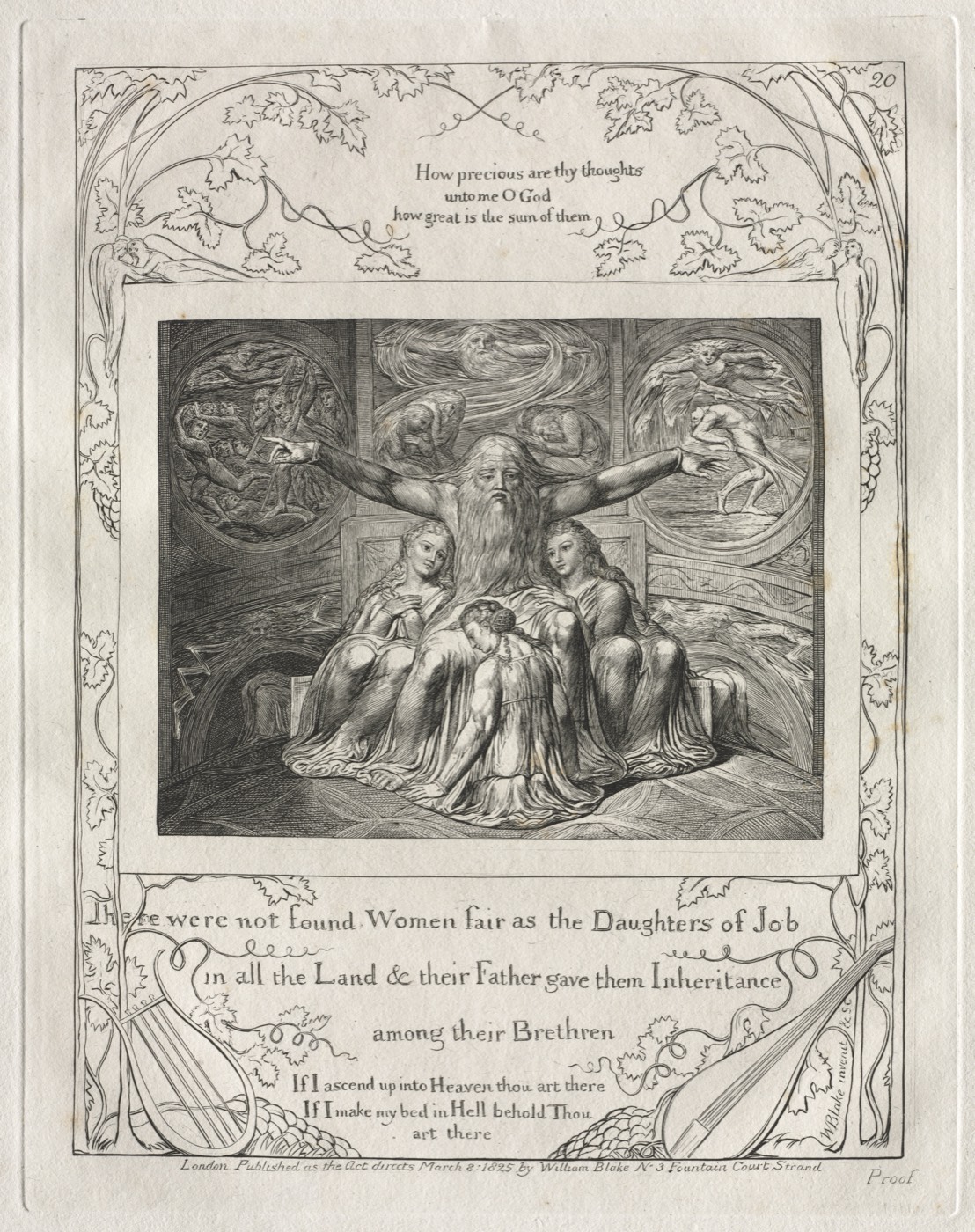 The Book of Job, plate 20: There were not found Women fair as the Daughters of Job in all the Land, William Blake