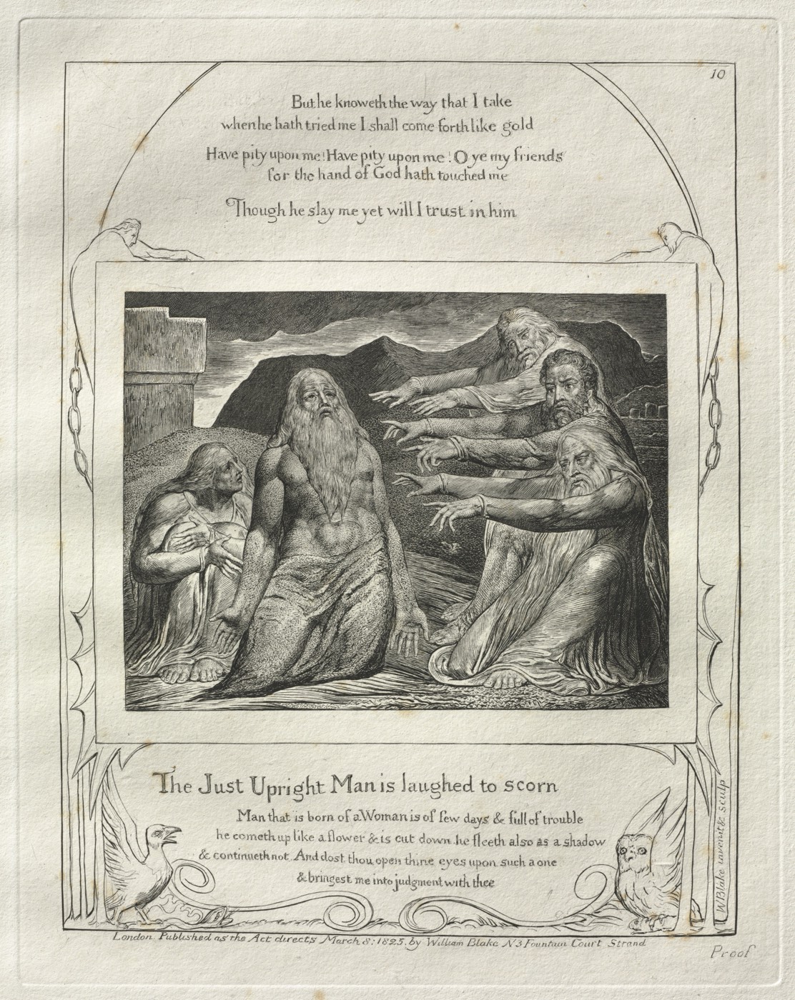 The Book of Job, plate 10: The Just Upright Man is laughed to scorn, William Blake