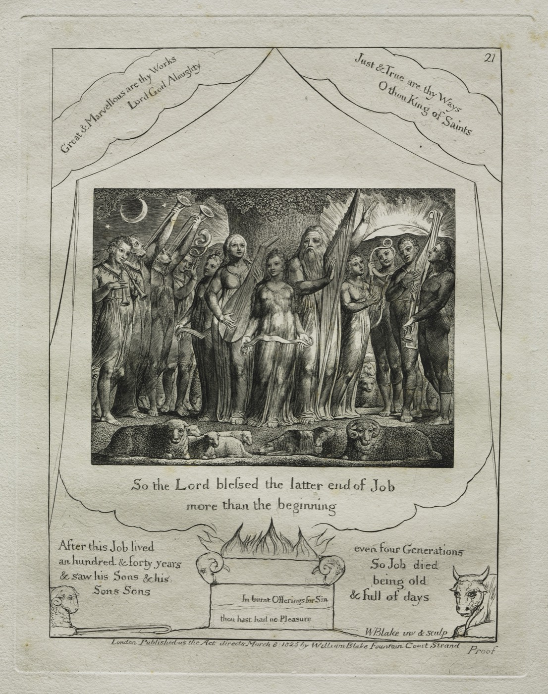 The Book of Job, plate 21: So the Lord blessed the latter end of Job more than the beginning, William Blake