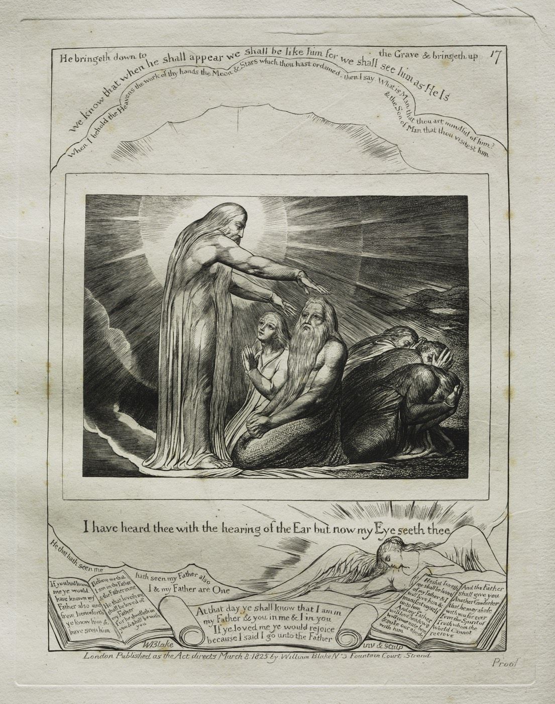 The Book of Job, plate 17: I have heard thee with the hearing of the Ear but now my Eye seeth thee, William Blake