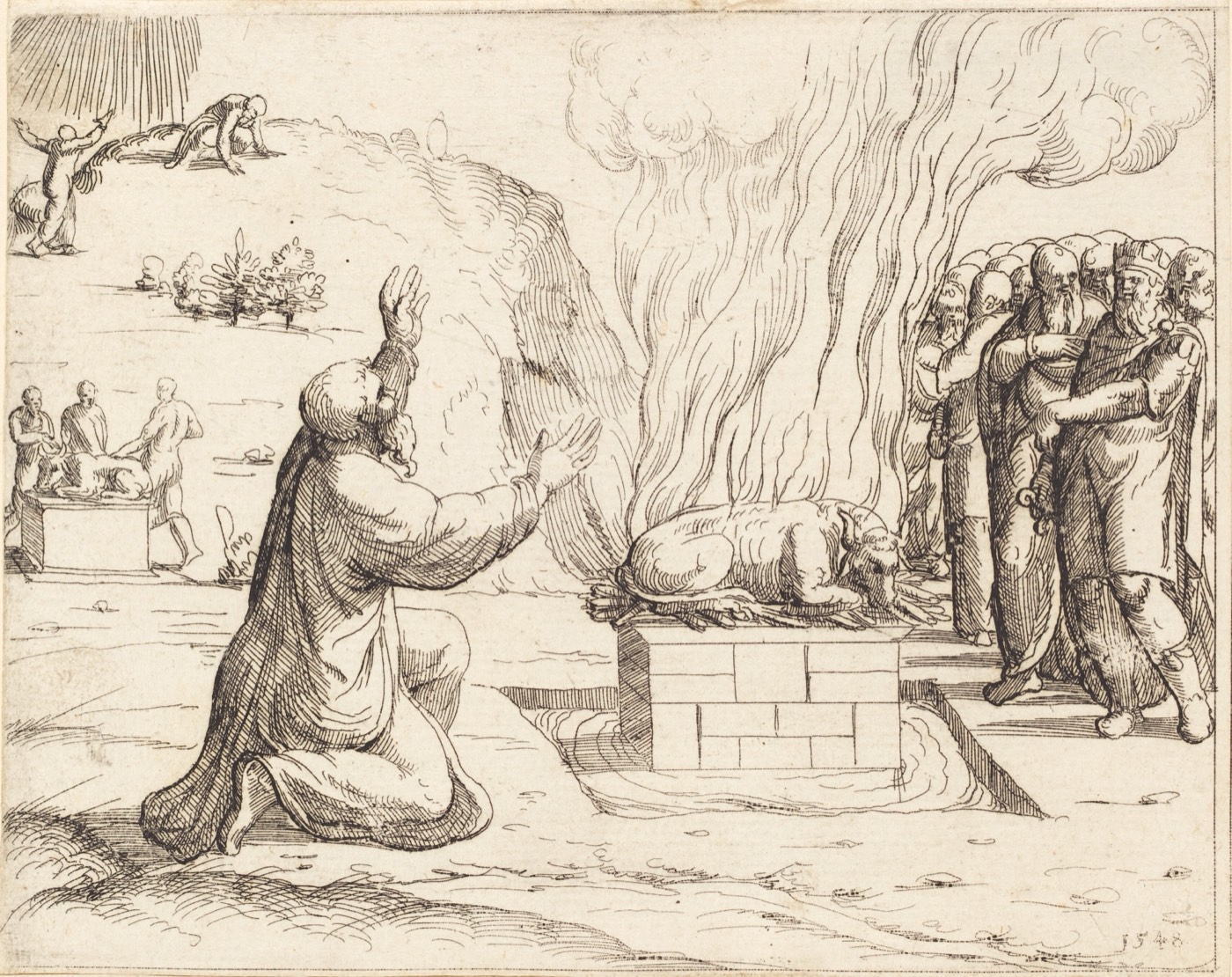 The Rival Sacrifices of Elijah and the Priests of Baal, Augustin Hirschvogel