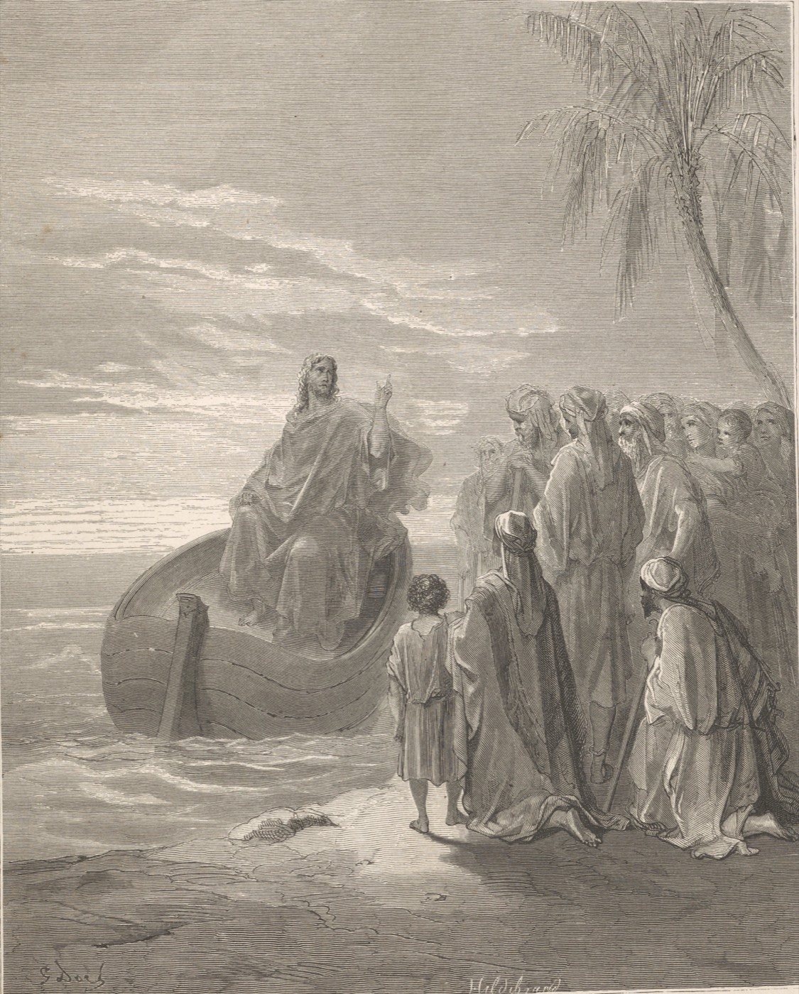 Jezus naucza z łodzi, Gustave Doré