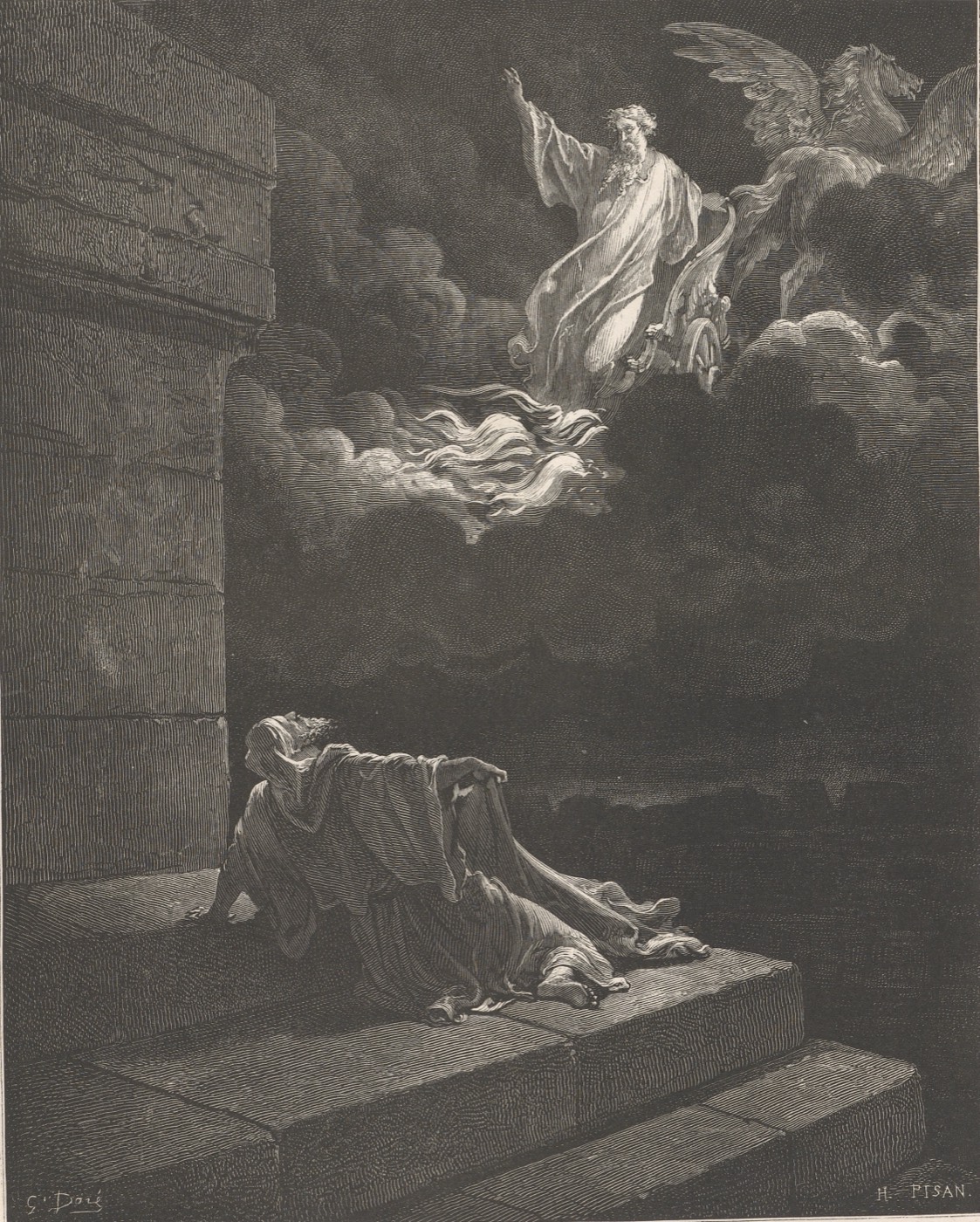 Ilie luat la cer într-un car de foc, Gustave Doré