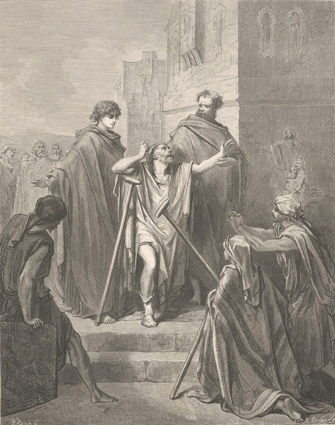 Pietro e Giovanni guariscono lo zoppo, Gustave Doré