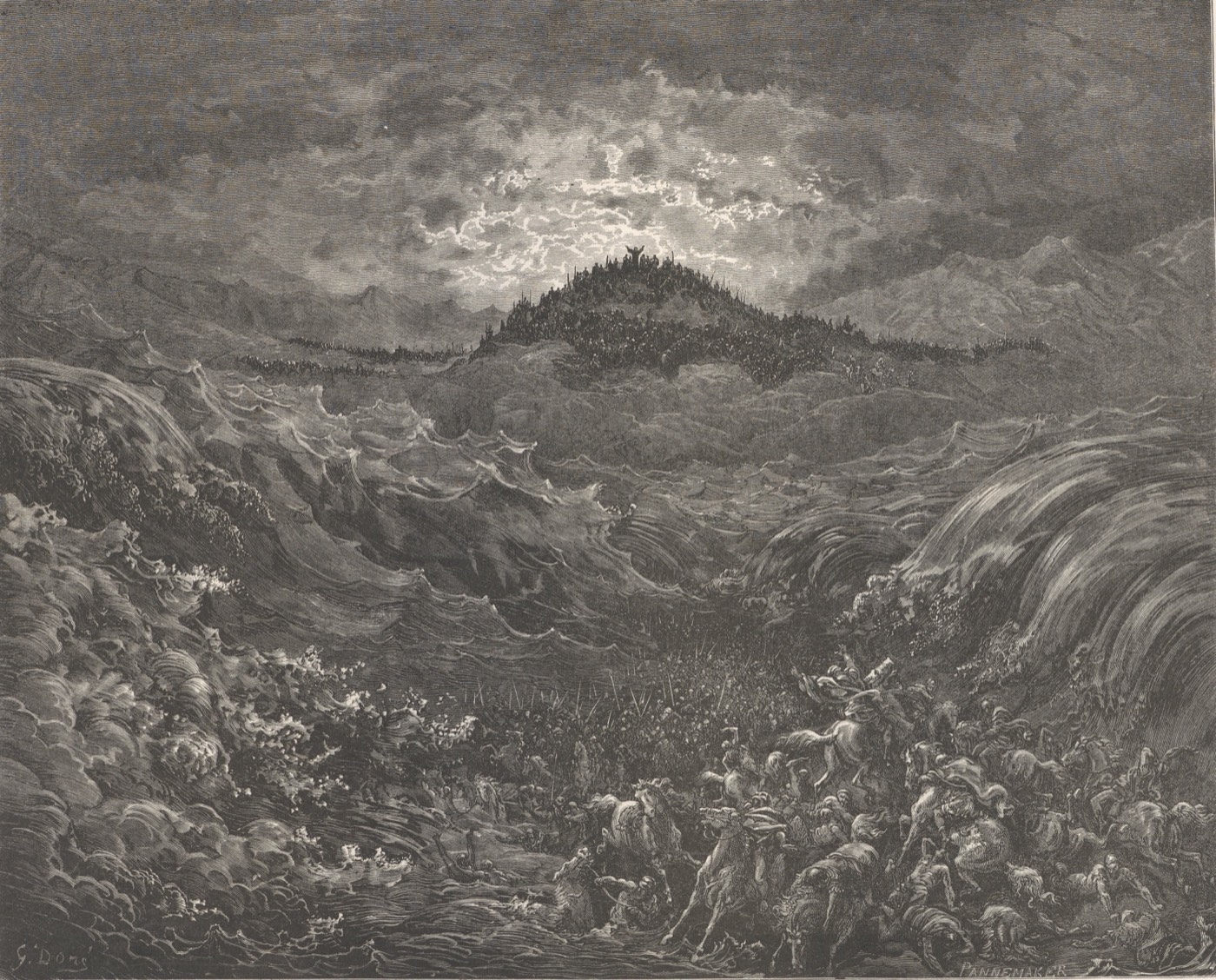 Faraonovo vojsko pohlceno Rudým mořem, Gustave Doré