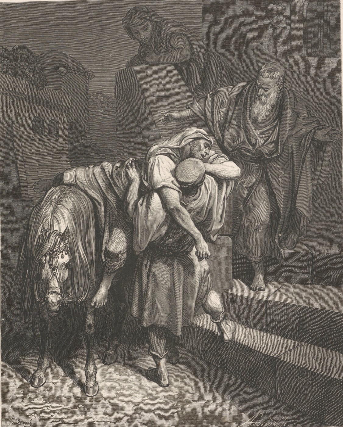 Samarineanul ajunge la han, Gustave Doré