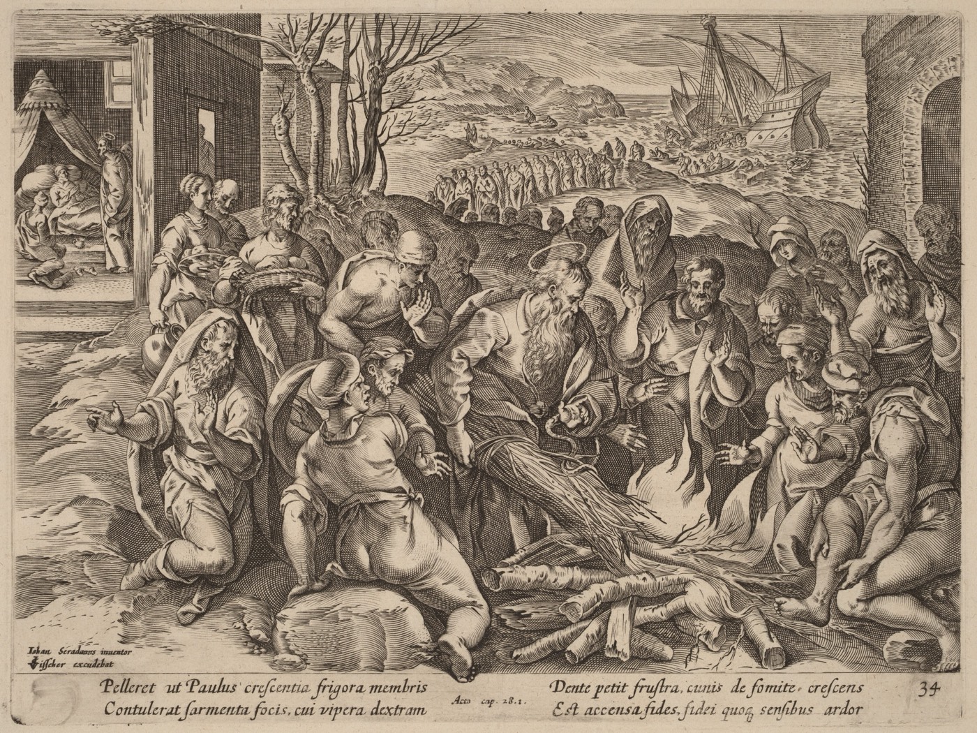 Saint Paul Shipwrecked on the Island of Melita, Philips Galle after Stradanus