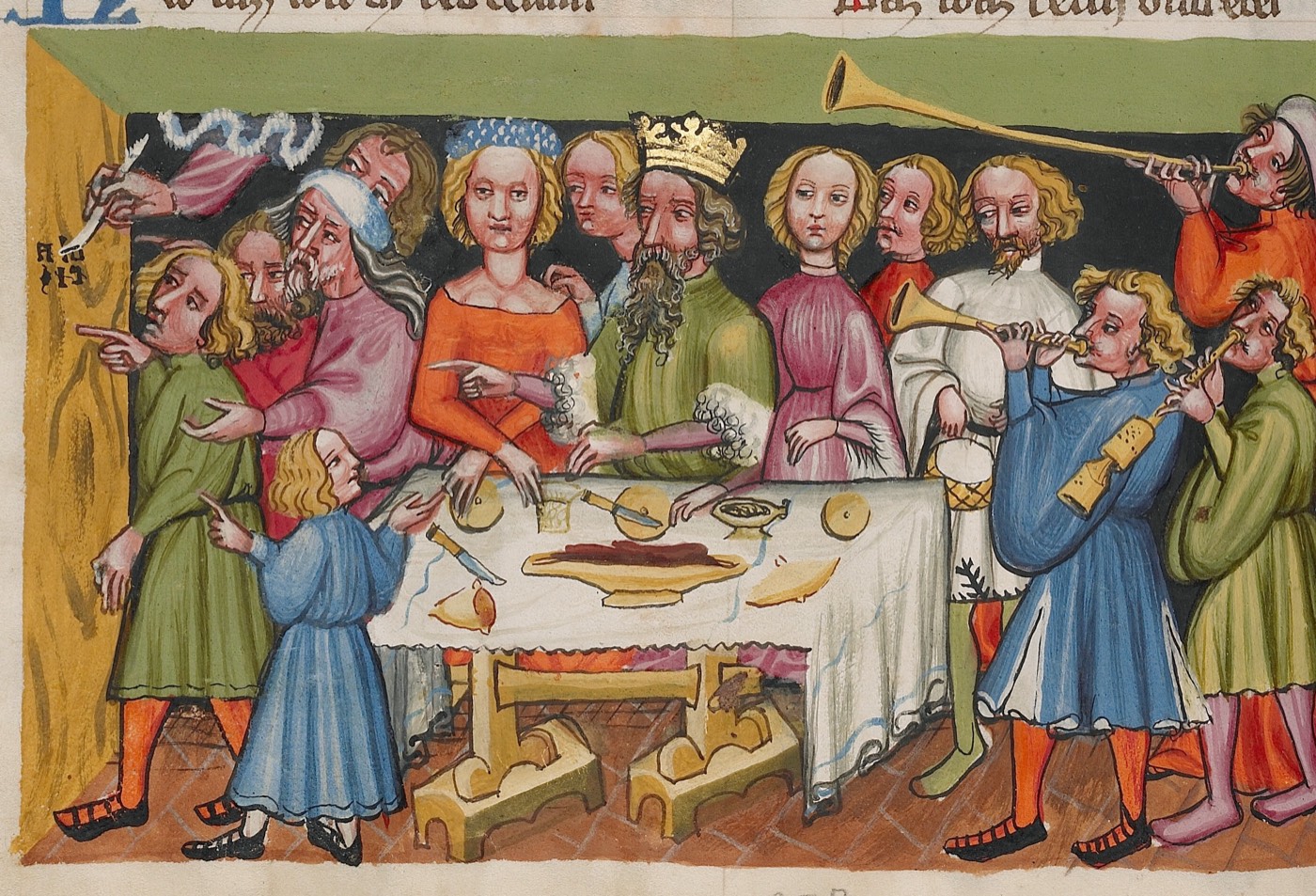The Writing on the Wall at Belshazzar's Feast (Ms. 33, fol. 214v, from the Weltchronik), Unknown painter, Regensburg