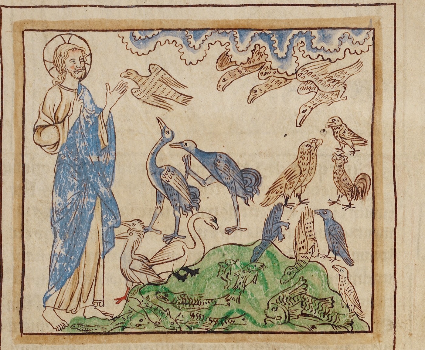 The Creation of the Birds and Fishes (Ms. 100, fol. 3, from the Northumberland Bestiary), Unknown English artist