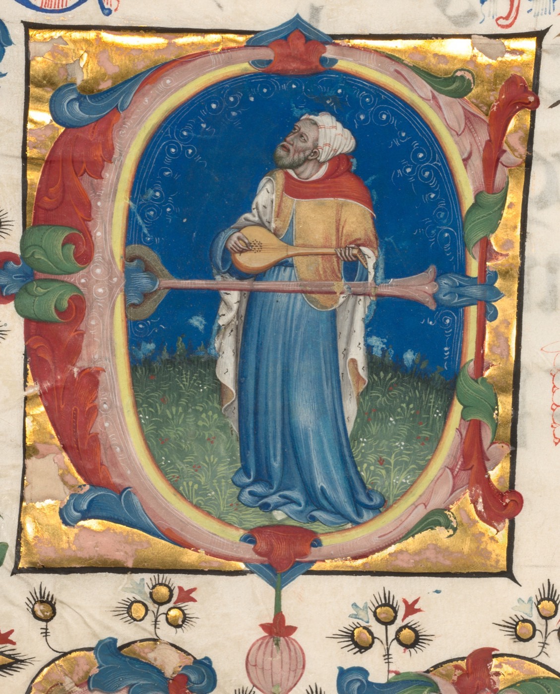 Single Leaf Excised from a Choir Psalter: Initial E[xultate Deo] with King David Playing the Lute (Psalm 80), Unknown painter, Bologna