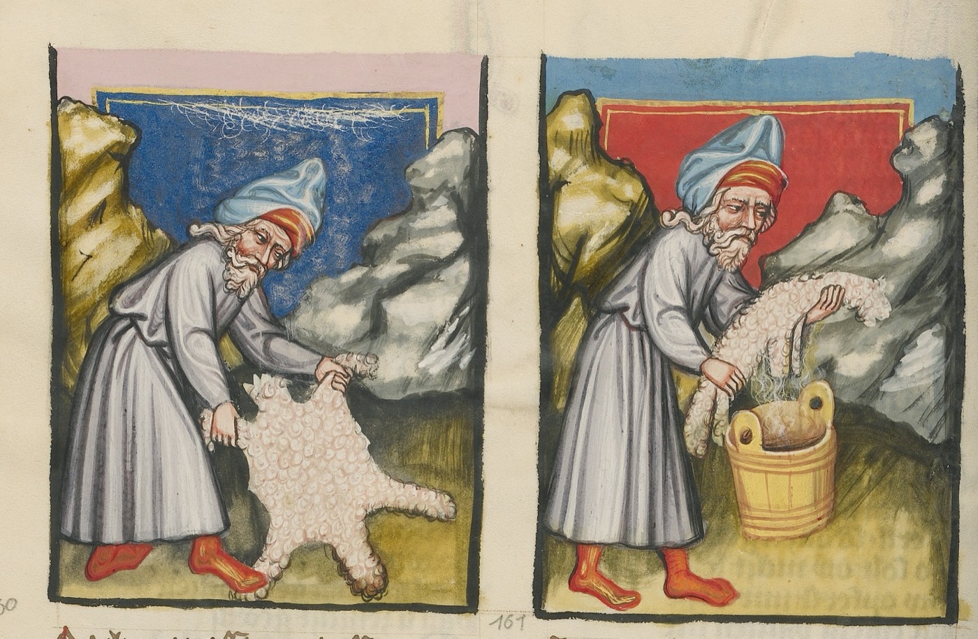 Gideon and the Miraculous Dryness of the Fleece; Gideon and the Dew on the Fleece (Ms. 33, fol. 130v, from the Weltchronik), Unknown painter, Regensburg
