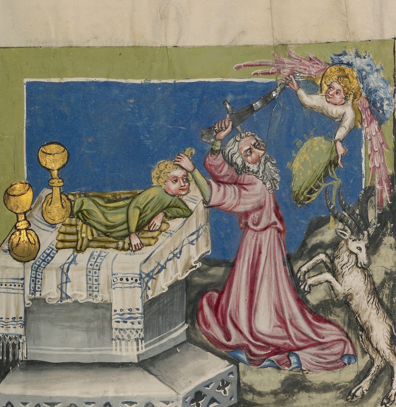 Жертвоприношение Исаака (Ms. 33, л. 34, из «Всемирной хроники»), Неизвестный живописец, Регенсбург