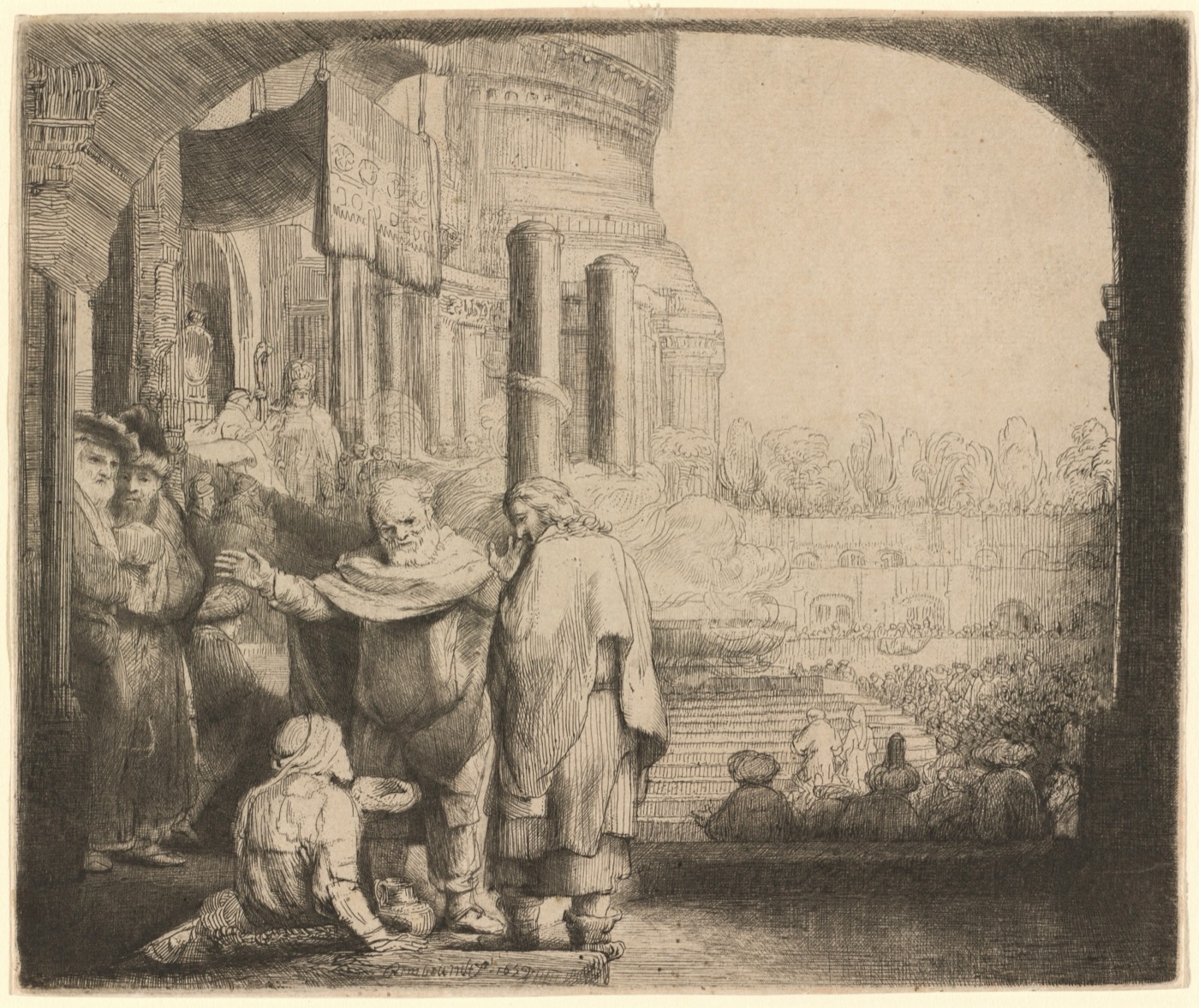Peter and John Healing the Cripple at the Gate of the Temple, Rembrandt