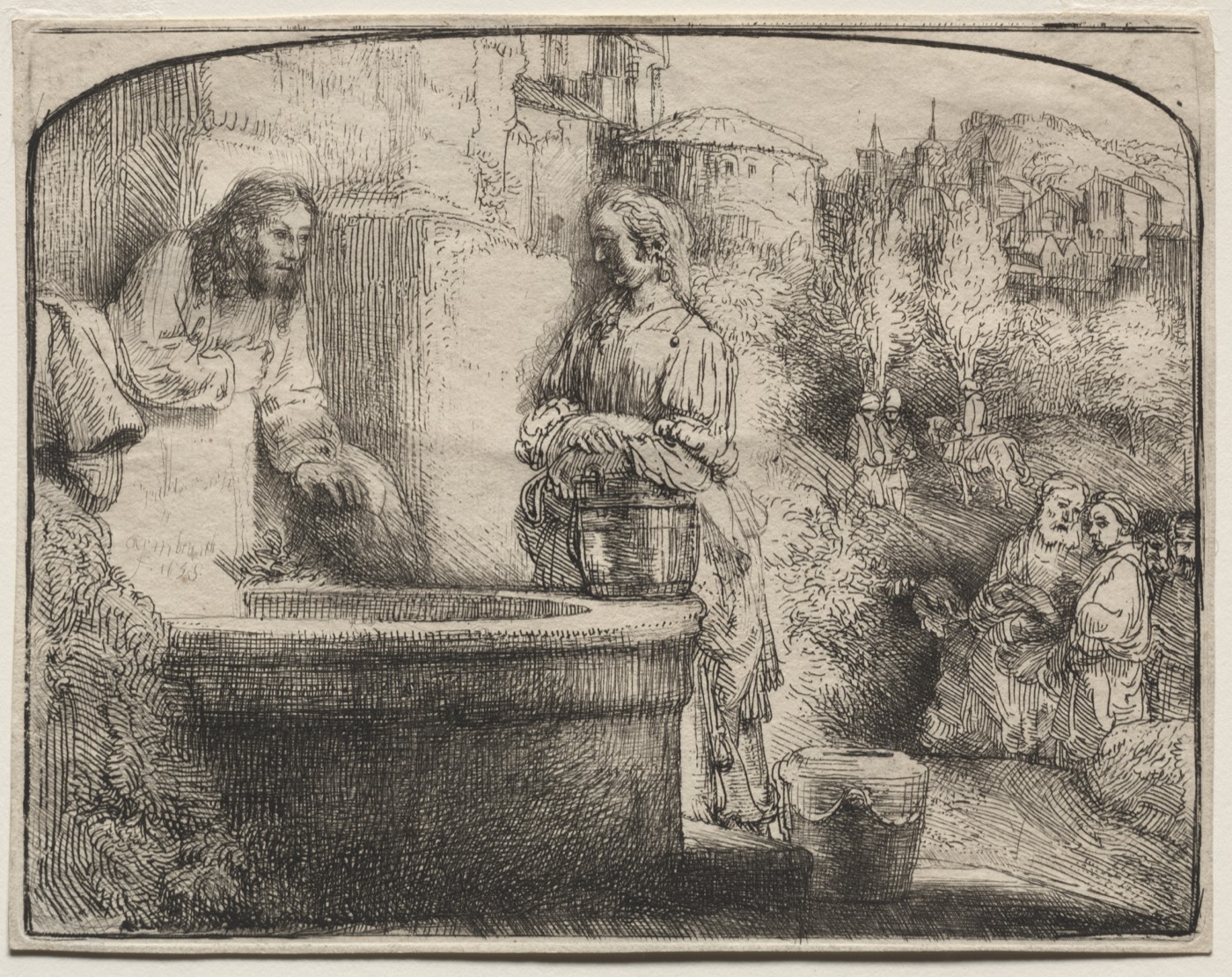 Christ and the Woman of Samaria: An Arched Print, Rembrandt