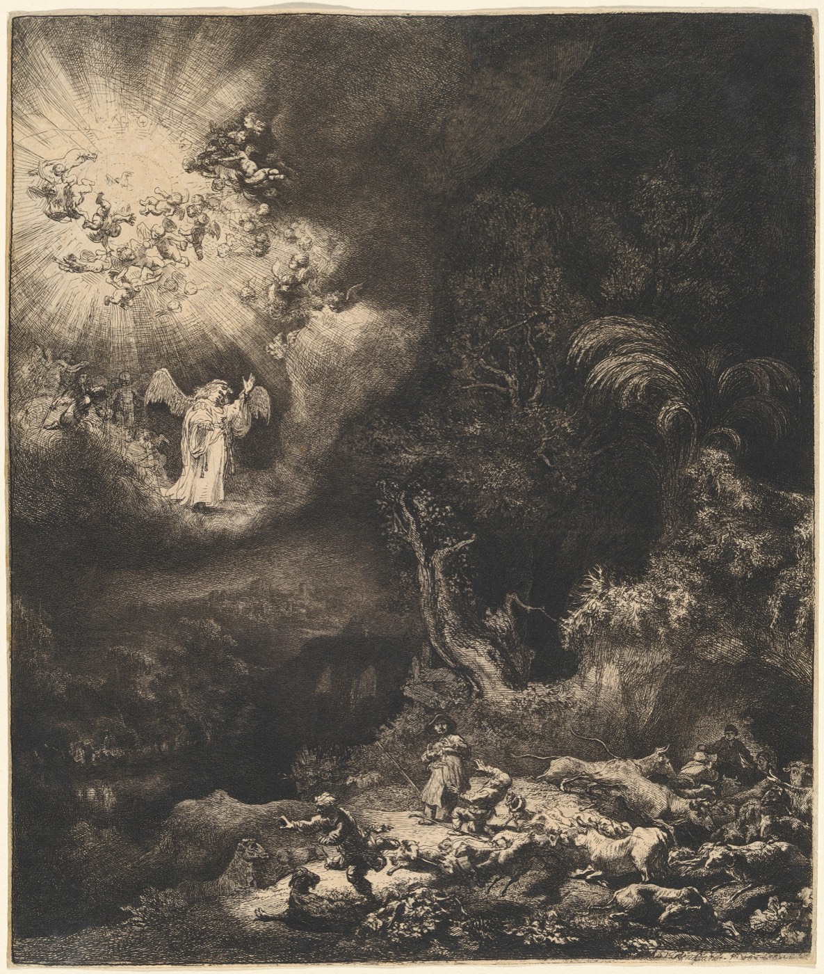 The Angel Appearing to the Shepherds, Rembrandt