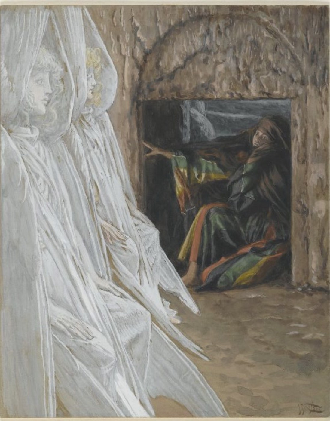 Мария Магдалина спрашивает ангелов в гробнице (Madeleine dans le tombeau interroge les anges), Джеймс Тиссо