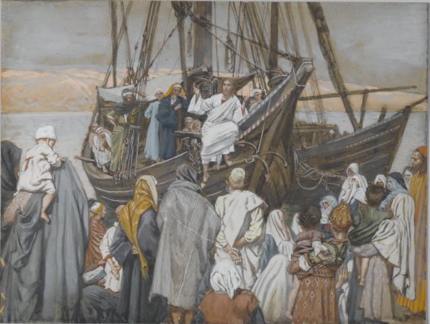 Иисус проповедует с лодки (Jésus prèche dans une barque), Джеймс Тиссо