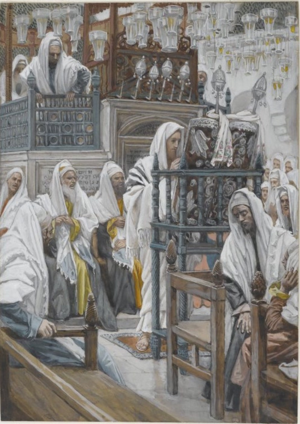 Jesus Unrolls the Book in the Synagogue (Jésus dans la synagogue déroule le livre), James Tissot