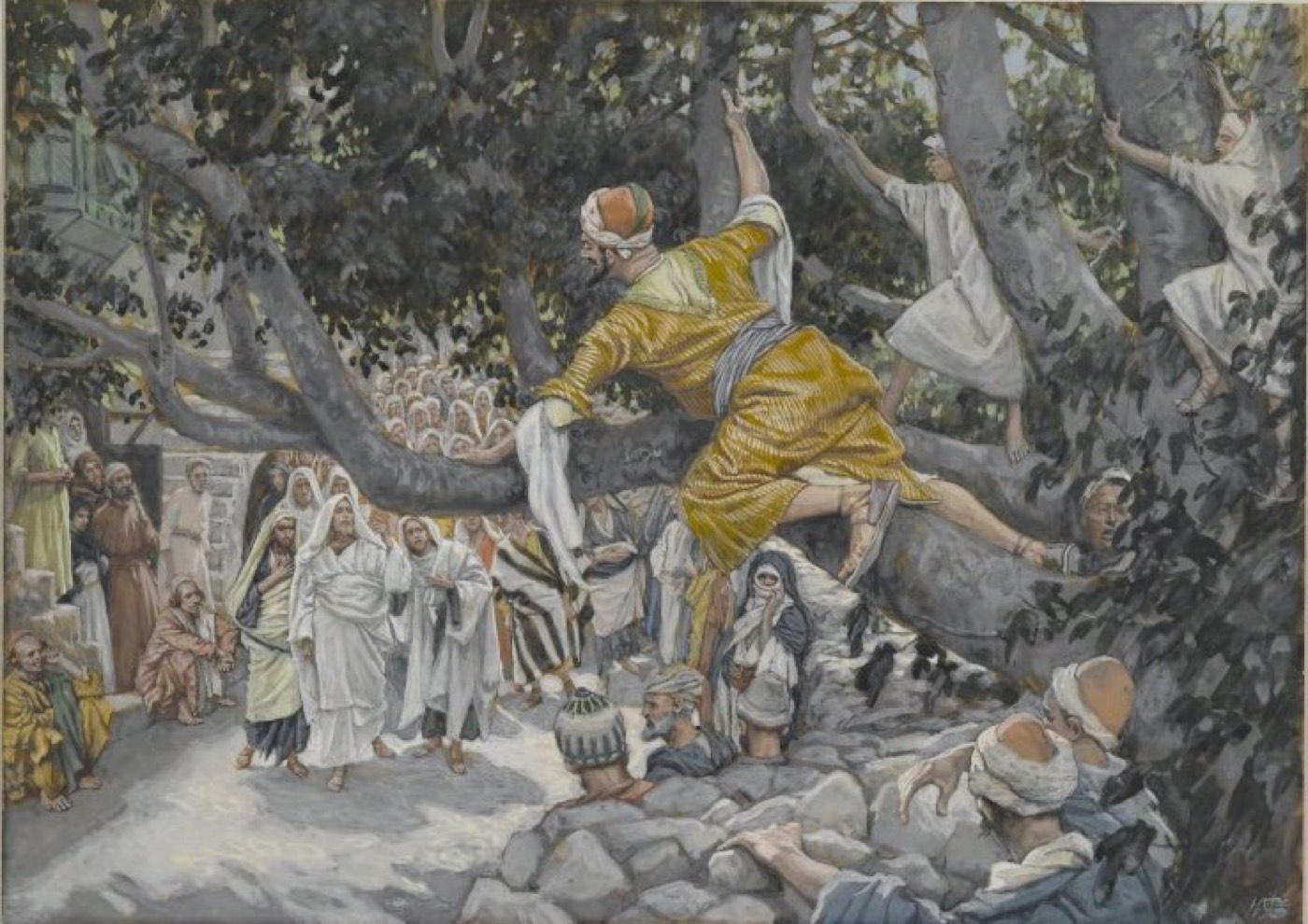 Zacchaeus in the Sycamore Awaiting the Passage of Jesus (Zachée sur le sycomore attendant le passage de Jésus), James Tissot