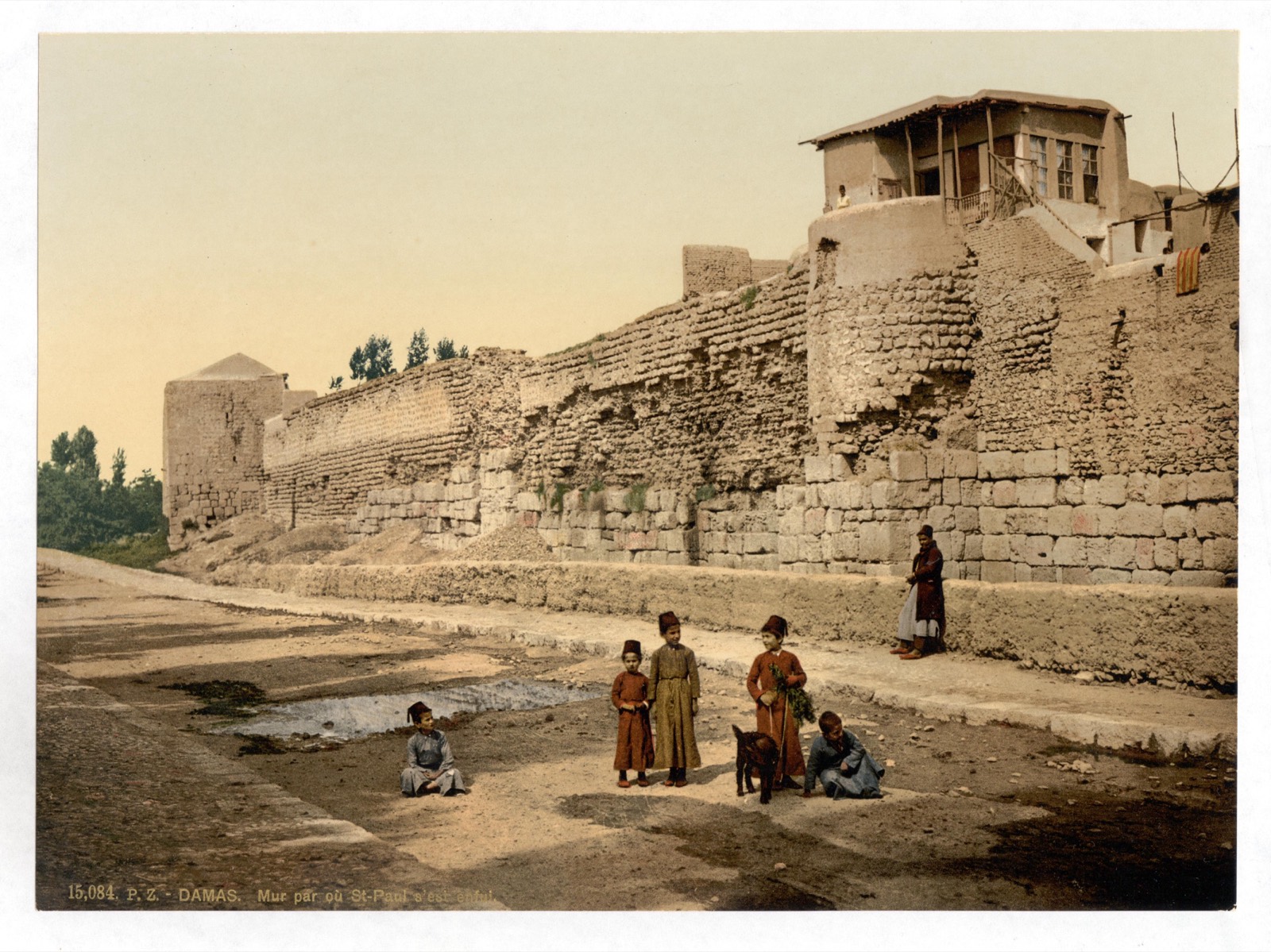 A stretch of the old city wall of Damascus, shown as the place where Paul was let down in a basket, c. 1890–1900.