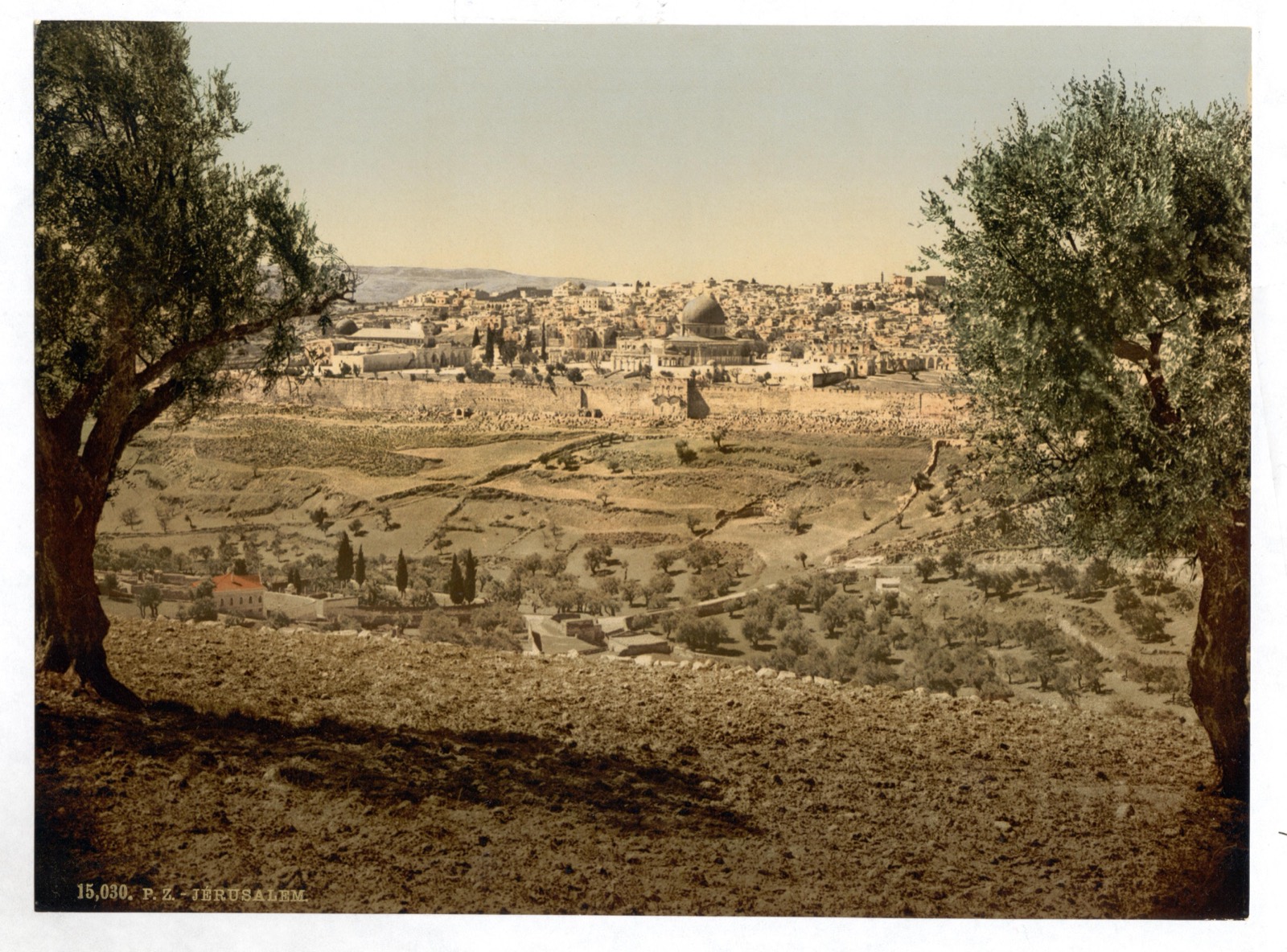 Jerusalem from the Mount of Olives, with the walled Old City across the Kidron Valley, c. 1890–1900.