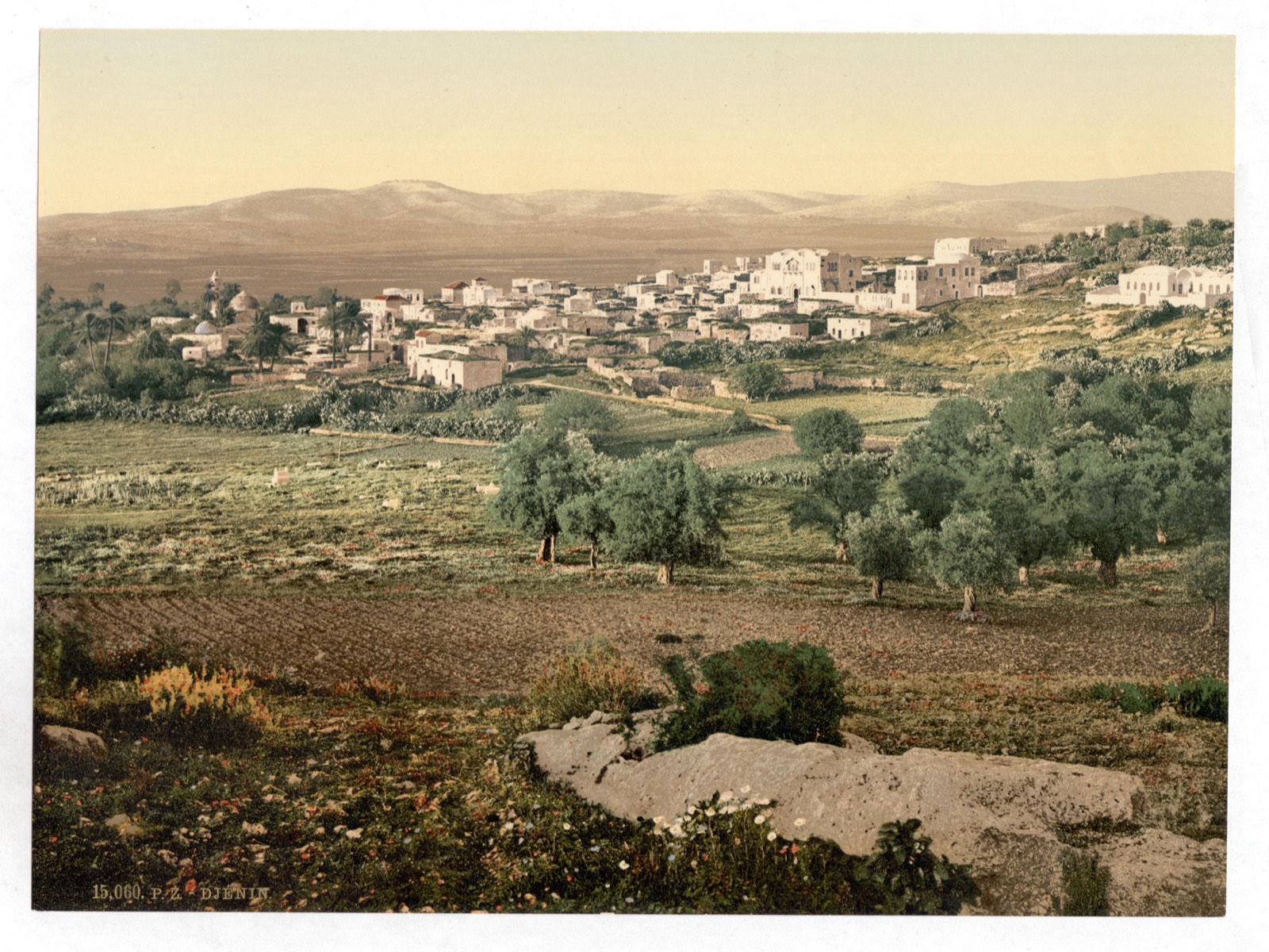 The town of Jenin, the site usually identified with En-gannim, at the edge of the Jezreel Valley, c. 1890–1900.
