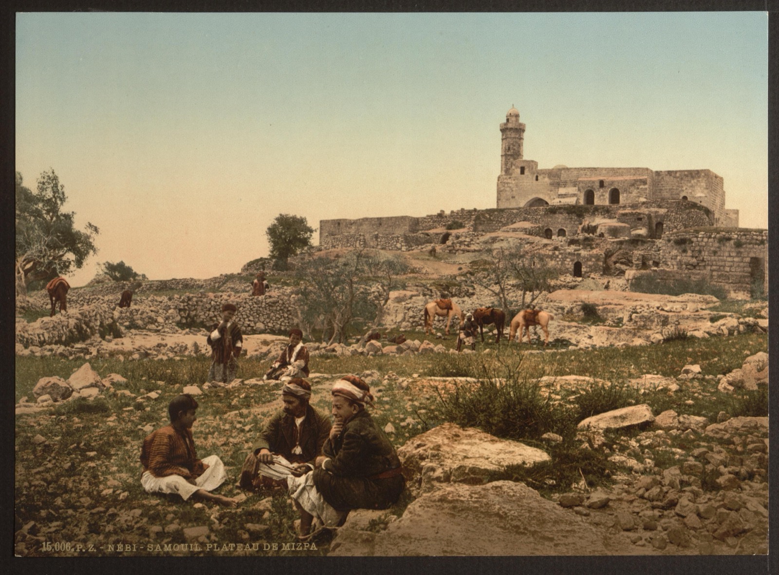 The hilltop of Nebi Samwil north of Jerusalem, shown in the 19th century as Mizpah, c. 1890–1900.