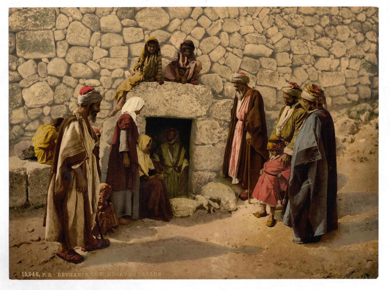 The entrance to the rock-cut tomb shown as the tomb of Lazarus in Bethany, c. 1890–1900.
