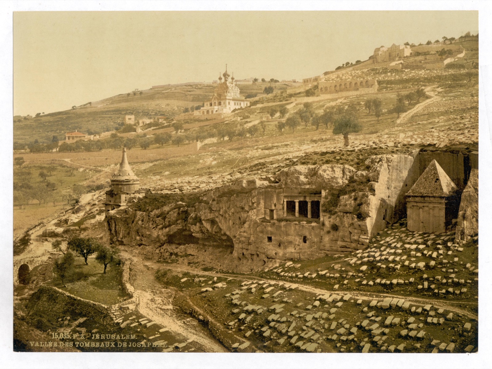 The valley below the Mount of Olives traditionally called the Valley of Jehoshaphat (the Kidron Valley), with ancient rock-cut tombs, c. 1890–1900.