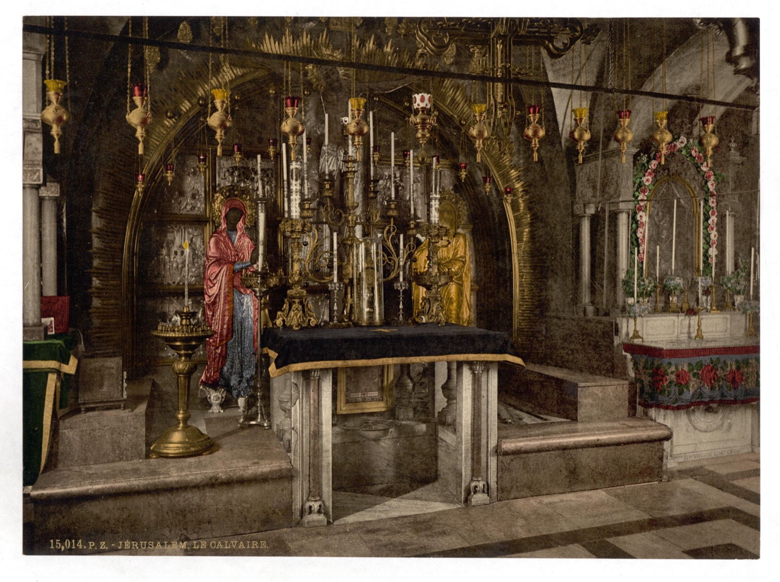 The chapel shown as Calvary inside the Church of the Holy Sepulchre, Jerusalem, c. 1890–1900.